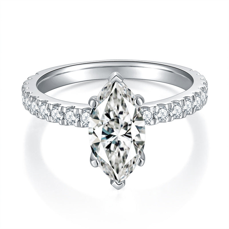 2CT Marquise Moissanite Ring with Pavé Band in S925 Sterling Silver