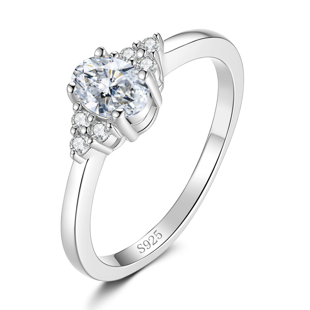 0.5CT Oval Moissanite Ring with Pavé Accents in S925 Sterling Silver