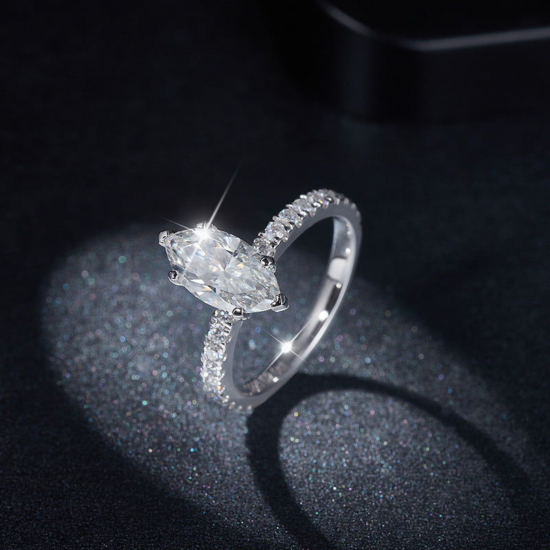 2CT Marquise Moissanite Ring with Pavé Band in S925 Sterling Silver